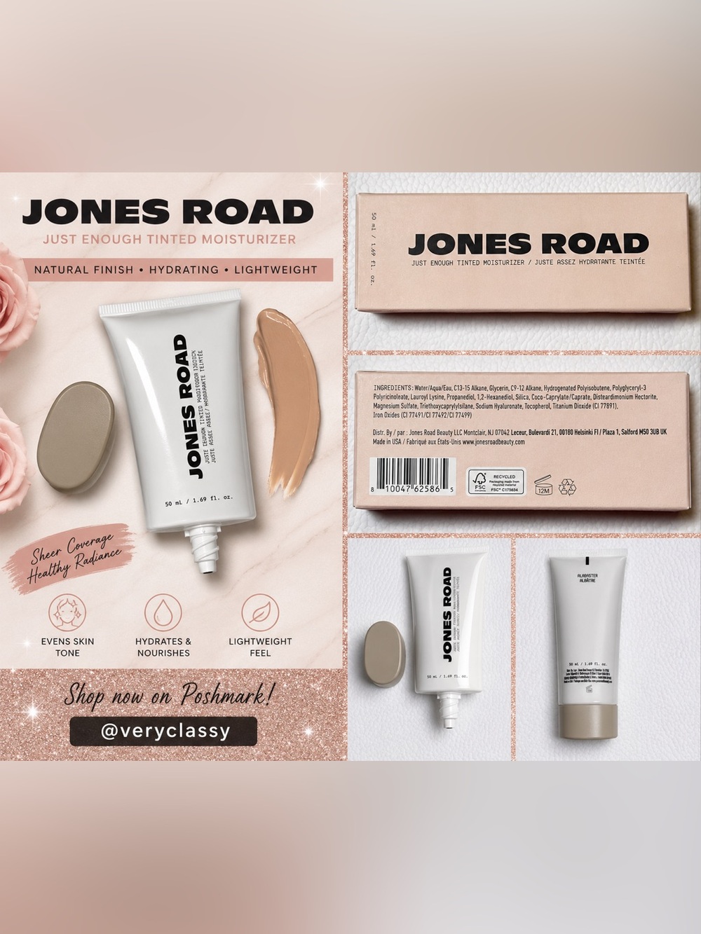 Jones Road Just Enough Tinted Moisturizer Alabaster Full Size 50ml New in Box 📦